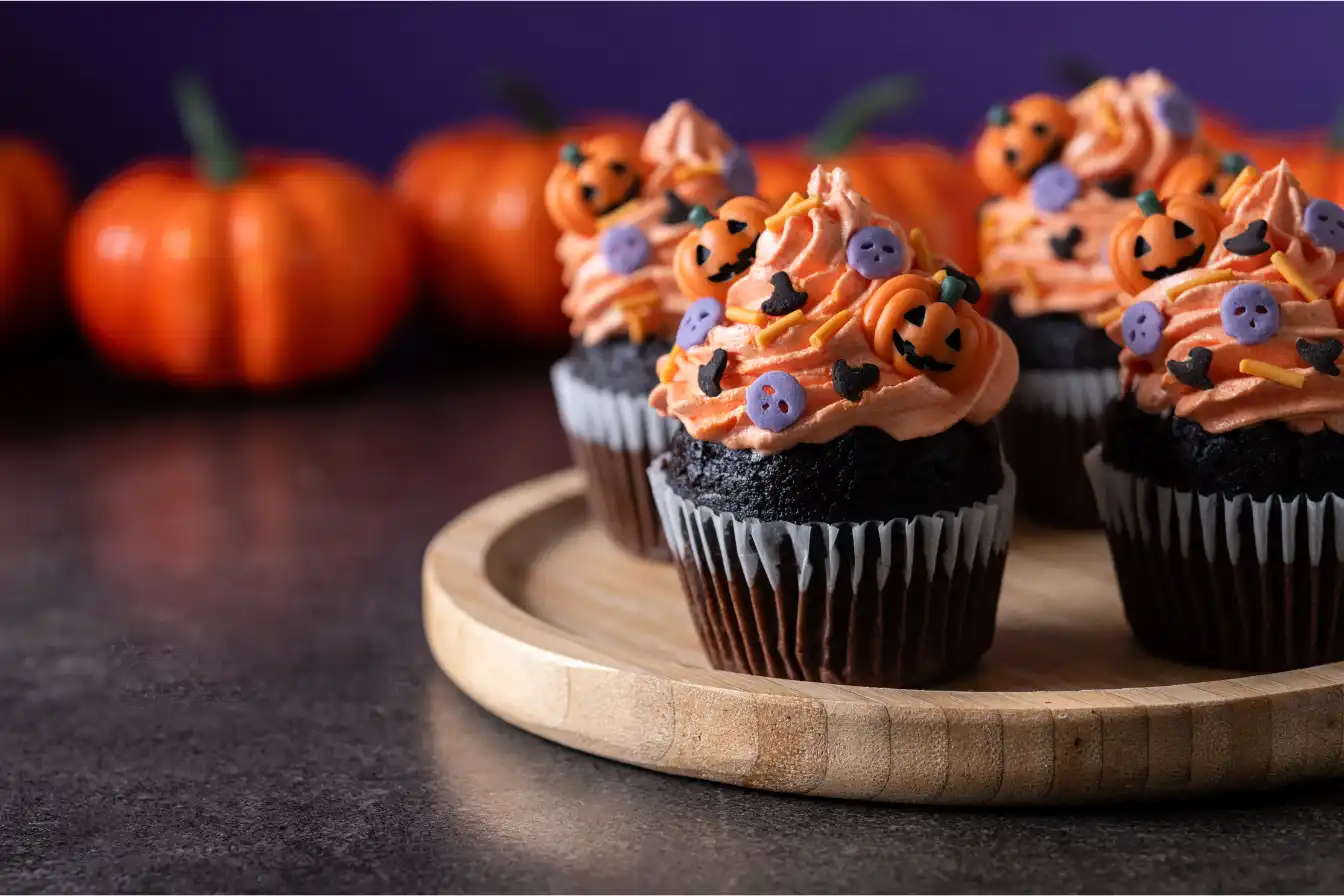 Babeczki czekoladowe z pomarańczowym kremem na Halloween